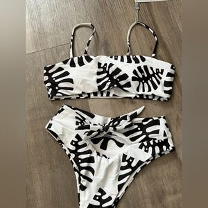 High-Waist Bandeau Bikini Set in Black & White